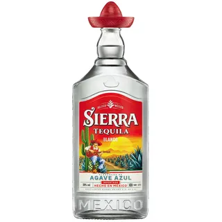 Sierra Tequila Blanco (1 x 1000 ml) – das Original mit dem roten Sombrero aus Mexico – Tequila Blanco mit fruchtig, frischen Aromen – ideal als Shot mit Salz & Zitrone – 38% Alk. (Packung mit 6)