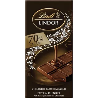 Lindt Schokolade | LINDOR Tafel 70% | 100g | feinherbe Schokolade mit einer unendlich zartschmelzenden Füllung | Schokoladen-Tafel