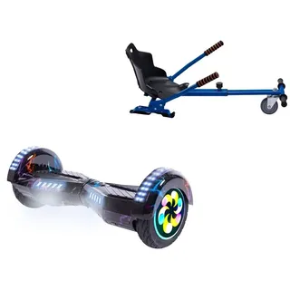 8 Zoll Hoverboard mit Standard Sitz, Transformers Thunderstorm Blue PRO, Standard Reichweite und Blau Hoverboard Sitz, Smart Balance