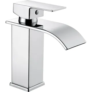 Waschtischarmatur Wasserhahn Bad Wasserfall für Waschbecken Armatur Badezimmer Badarmatur Waschbeckenarmatur Mischbatterie Einhebelmischer Gäste WC mit Auslauf Höhe 110 mm, Chrom
