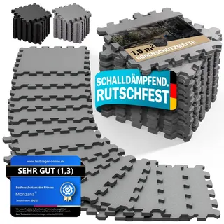 monzana 18x Bodenschutzmatten Fitness & Pool mit Randstücken 30 x 30 cm 1,5 qm rutschfest Eva-schaumstoff Puzzlematte Trainingsmatten Fitnessgeräte