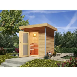 Sauna Gartensauna Saunahaus Außensauna Outdoorsauna KARIBU natur Flachdach