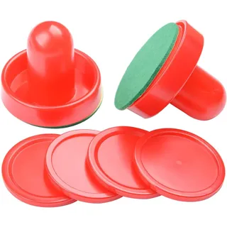 MOUJUCHI Air Hockey Pushers, 2 Stück 60mm Air Hockey Tisch Filzschieber mit 4 Stück Roten Pucks für Tabellen Spiel