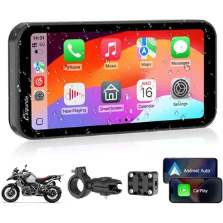 Carpuride W603 Motorrad-Carplay-Bildschirm, Kabelloses CarPlay und Android Auto für Moto, Fernbedienung, 6,3-Zoll-wasserdichter Touchscreen, BT Audio, GPS-Navigation, Siri, G00gle-Assistent