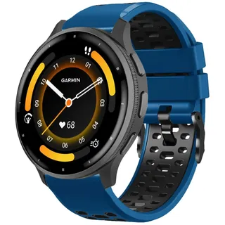 RosMank 22mm Silikon Armband Kompatibel mit Garmin Venu 4 45mm/Venu 3 45mm/Venu 2/Vivoactive 4/Active, Zwei-Farben Ersatzarmband für Garmin Forerunner 570 47mm/Forerunner 265/255, BlauSchwarz