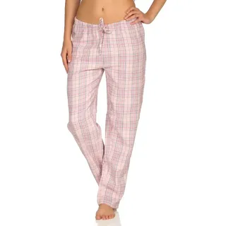 Normann Pyjama Dame Flanell Schlafanzug Hose kariert aus Baumwolle ideal zum relaxen rosa 36/38