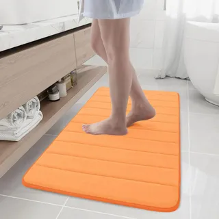 Buganda Badteppich aus Memory-Schaum, 111 x 61 cm, ultraweich, saugfähig | Badematten für Badezimmer, Boden, Dusche und Badewanne, maschinenwaschbar, schnell trocknend, Orange, Heimdekor-Zubehör