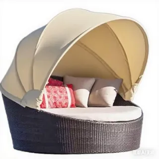 Ersatzbezug Für Outdoor Sonneninsel – Rundes Dach Ersatz Für Sonneninsel, Rundes Outdoor Dachbezug Für 214 Cm Rattan Sonnenliege-Beige