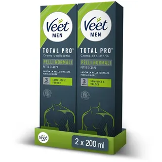 Veet Men Enthaarungscreme für Herren, Brust und Körper für normale Haut, dermatologisch getestet, wirksam nach 5 Minuten, 400 ml (2 x 200 ml)