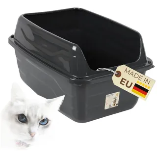 GarPet Katzenklo mit hohem Rand Schwarz Katzentoilette XXL Katzenklo offen hoher Rand Katzenklo ohne Deckel Extra Hoch 56x40x30 cm Anthrazit