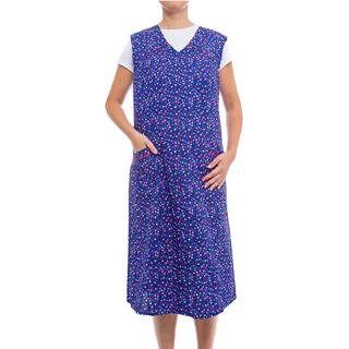 Tobeni Damen Kittelschürze lang mit Reissverschluss und Taschen ohne Arm 100% Baumwolle Farbe Design 31 Grösse 44 - 44
