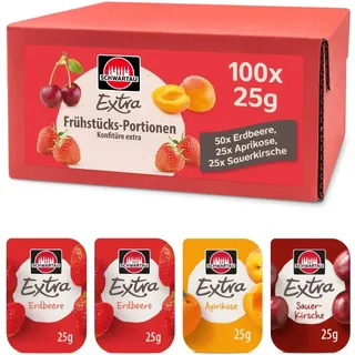 Schwartau Extra Mix Erdbeere, Aprikose, Sauerkirsche Konfitüre, 100 St.