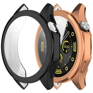 Acadeny [2 Stücke] Hülle Kompatibel mit Huawei Watch GT4 46mm, schwarzes Roségold - hohe Transparenz Rundum Schutzhülle mit Displayschutzfolie, [Anti-Fleck] [Kratzfest] Ultradünne TPU Schutzhülle