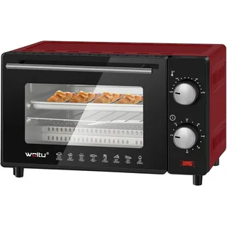 Woltu Minibackofen, 10 Liter, 650 Watt mit Timer für Pizza, Toast, Truthahn rot