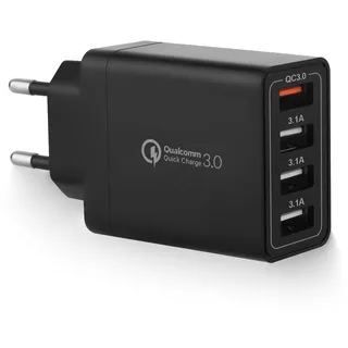USB Ladegerät Stecker, 4-Ports USB Ladeadapter Netzteil mit 33W Intelligent QC 3.0 Schnellladegerät Mehrfach Ladestecker für Samsung Galaxy S23 S22 S21FE S10 A14 A15, iPhone 16 15 14 13 12 11 Pro 8