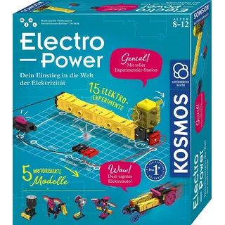 KOSMOS 620707 Electro Power – Einstieg in die Welt der Elektrizität, Amazon Exklusiv, Technik Experimentierkasten für Kinder ab 8 Jahre, Elektronik Baukasten mit 5 motorisierten Modellen