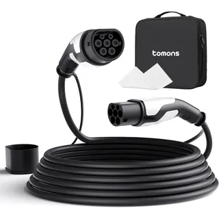 tomons Typ 2 Ladekabel, 22KW 5M 32A 3-Phasig,Elektroauto Typ 2 für EV/PHEV, Typ 2 auf Typ 2 EV mit Tragetasche und Mikrofasertuch für Model S/3/X/Y, ID.3, ID.4