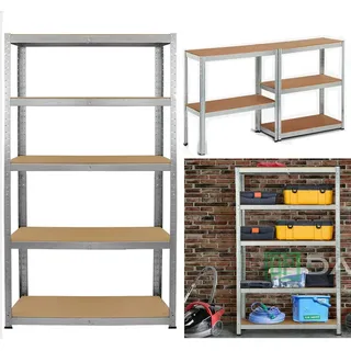 Royalswill Lagerregal Schwerlastregal, 170 x 75 x 30 cm - Metallregal Kellerregal Werkstattregal Regal Steckregal mit 5 soliden Böden MDF-Platten, bis 875 kg Traglast, Verzinkt