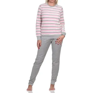 normann Damen Frottee Schlafanzug Langarm mit Bündchen - auch in Übergrössen, Farbe:rosa1, Größe:40-42 - 40-42