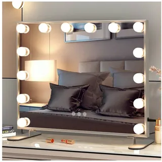 Costway Hollywood Spiegel mit Beleuchtung, Tischspiegel mit 14 dimmbaren Led-leuchten und 3 Lichtfarben, Schminkspiegel, Kosmetikspiegel mit Smart-touch-steuerung, 50 x 12 x 43 cm