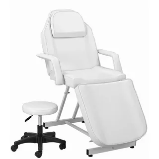 DARDVORLAG Massageliege Kosmetikliege, Therapieliege, Tattooliege, Schönheitsbett mit Hocker (Set, 2-St), dicke Polster aus hochdichtem Schaumstoff, abnehmbare Kopfstütze weiß