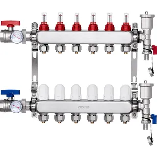 Vevor 6 Heizkreise Heizkreisverteiler Fußbodenheizung, Durchflussanzeiger 5L/min