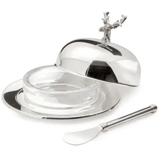 Edzard Butterglocke Hirsch, Ø 14 cm, edel versilbert, mit passendem Buttermesser 18 cm
