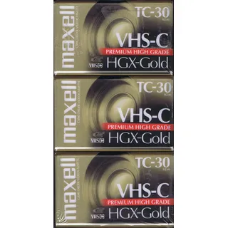 Maxell 203090 VHS-C TC-30 HGX Gold Camcorder Videocassette (3-Pack)