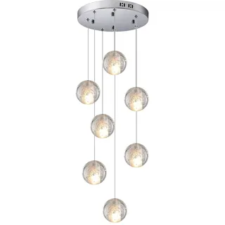 KJLARS Pendelleuchte LED Moderne Glas Kristall Hängeleuchte Höheverstellbar Lüster Dekoratives Kronleuchter für Villa Treppe Wohzimmer Esszimmer Schlafzimmer Pendellampe (7 Bälle Round shape)