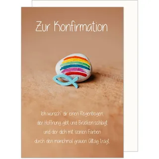 Edition Seidel Premium Glückwunschkarte zur Konfirmation mit Umschlag. Konfirmationskarte Karte mit Spruch Grusskarte Steine Fisch Regenbogen Junge Mädchen (KF310 SW024)