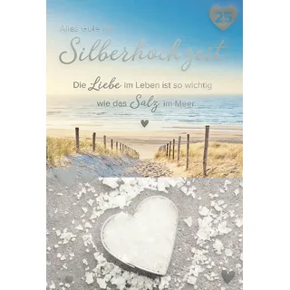 Bsb Karte zur Silberhochzeit - liebevolles Geschenk zur Silberhochzeit mit Meer-Motiv - Glückwunsch-Karte mit Umschlag - silberner Hochzeitstag Geschenk in 11,5 x 17,0 cm