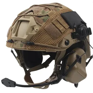 HUTRADE Militär Taktischer Helm Set Mit Airsoft Helm Abdeckung Und Militär Headset Adjustable Tactical Fast Protection Helm Für Draussen Paintball CS Jagd BBS Spiel