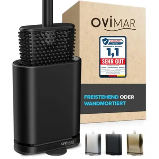 ovimar Klobüste Silikon Abeloya | schwarz | Toilettenbürste | WC Bürste mit Belüftung | Edelstahl | abnehmbare Tropfschale | nur 6cm breit | optionale Wandbefestigung im Badezimmer