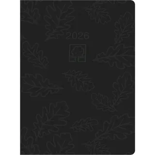 Zettler Taschenkalender anthrazit 2026 - Bürokalender 10,2x14,2 - 1 Tag auf 1 Seite - robuster Kartoneinband - Stundeneinteilung 7-19 Uhr - Blauer Engel - 610-0721