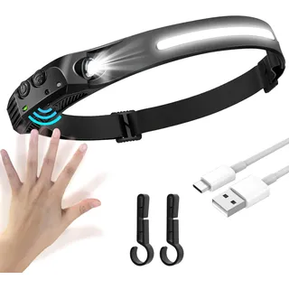 1 x Headlamp LED Rechargeable USB Super Bright Head Torch Super Bright 350 Lumen Head Torch 230° COB Sensor Headlamp 5 Light Modes Lightweight IPX4 Waterproof Headlight for Fishing [Energy Class A+++]