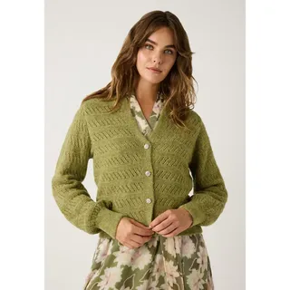 MORE&MORE Cardigan Strickjacke Lochstrick grün 46