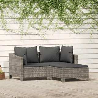 The Living Store 3-tlg. Garten-Lounge-Set mit Kissen Grau Poly Rattan - Grau