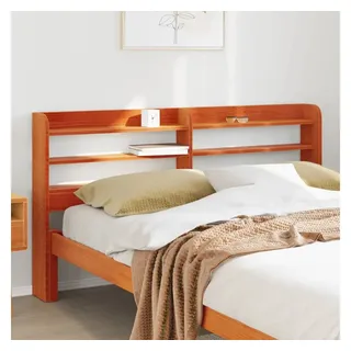furnicato Bettgestell Kopfteil aus massivem Kiefernholz 160x16x82 cm Wachsbraun (1-tlg), Bettkopfteil mit integrierten Regalböden und Ablagen für Schlafzimmer braun 16 cm x 160 cm x 82 cm