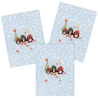 Kracht Geschirrtuch Pinguine Weihnachten, (Set, 3-tlg., Set), 3er Pack Geschirrtücher (3 Stück), ca. 50 x 70 cm, Halbleinen bedruckt blau