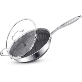 INTIGNIS Edelstahl Wokpfanne mit Deckel 4L, 28 cm – Honeycomb Hybrid Oberfläche, Induktion & Ofenfest, Antihaft ohne Beschichtung, Große Wok Pfanne für gesundes Braten & tägliches Kochen