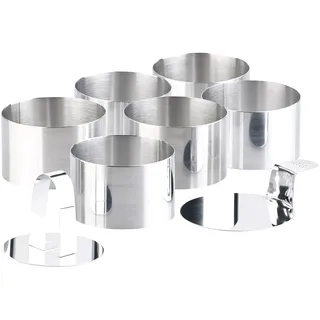 6 Dessert-/Speiseringe Ø 8 cm, Höhe 5 cm, rund, mit Heber & Stampfer