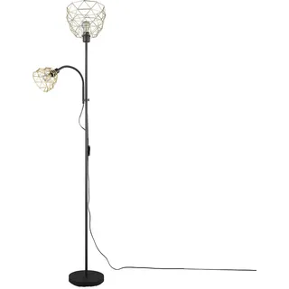 Trio Deckenfluter Industrial Stehlampe schwarz gold Wohnzimmerlampe Leselampe flexibel, getrennt schaltbar, 1x E27, 1x E14, DxH 23 x