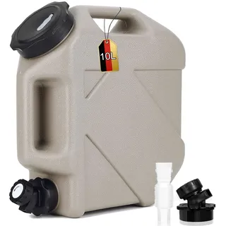 RUYI Wasserkanister mit Hahn und Schraubdeckel, Camping Wasserkanister BPA-frei Trinkwasserkanister, Tragbarer Wassertank mit Griff für Wohnwagen Picknick Wandern (10L, Khaki)