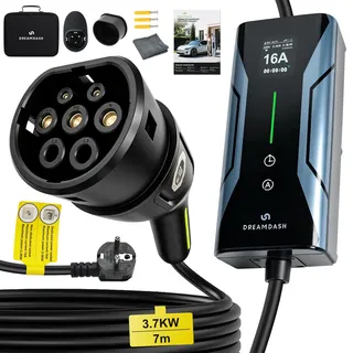 Mobile Wallbox Typ 2 auf Schuko, 3.7KW, 7M Ladekabel e Auto, IP67 | TÜV-zertifiziert, verstellbar 6-16A, 1-10 Stunden, -25 °C bis 55 °C, IEC 62196-2 Tragbares EV Charger Elektroauto Ladegerät