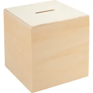 VBS Spardose Würfel Holz 10x10x10 cm unbehandelt ganzjährig ideal als Sparbox oder Geldbehälter für kreative Gestaltungsmöglichkeiten