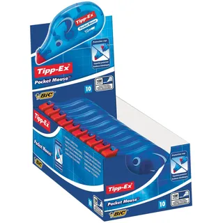 BIC Tipp-Ex Pocket Mouse mit Schutzkappe, 10m x 4.2mm, 10er Pack, Ideal für das Büro, das Home Office oder die Schule