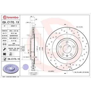 Brembo Bremsscheibe XTRA LINE - Xtra 09.C170.1X 356mm 22mm für Audi
