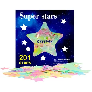 3D Leuchtsterne, CAYUDEN 201pcs Bunt Leuchten im Dunkeln Sterne Aufkleber für Decke Sterne und Mond Leuchtsterne Plastik Wandaufkleber für Decke Wandtattoo Kinderzimmer Sternenhimmel Raumdekoration