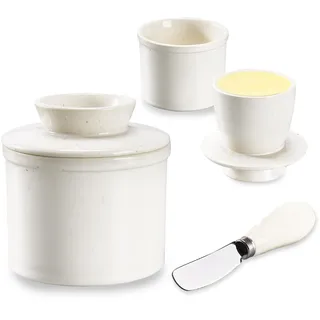 Französische Butterdose, Butterglocke aus Keramik mit Deckel und Buttermesser, Butterbehälter mit Wassergekühlt für Frische Streichzarte Butter, Vintage-Design