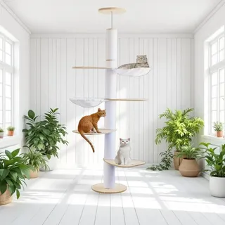 Liszton Katzenbaum, deckenhoch,5-stöckig, höhenverstellbar 190–260 cm, hohes Katzenkletter-Aktivitätszentrum mit Kratzbaum, 4 Stufen und 2 Hängematten,